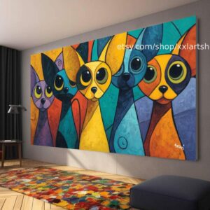 CATS Kollektion, Wandbild „Liebe Katze“ auf Leinwand, modernes Bild für Wohnzimmer und Büro t51068
