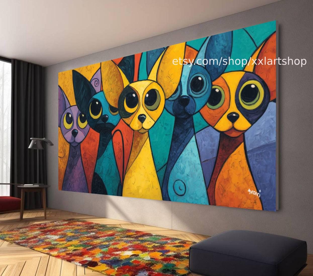 CATS Kollektion, Wandbild „Liebe Katze“ auf Leinwand, modernes Bild für Wohnzimmer und Büro t51068