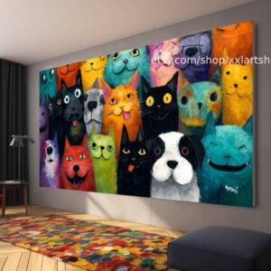 Leinwandbild mit Katzen- und Hundemotiven, moderne Wohnzimmerdekoration t51068