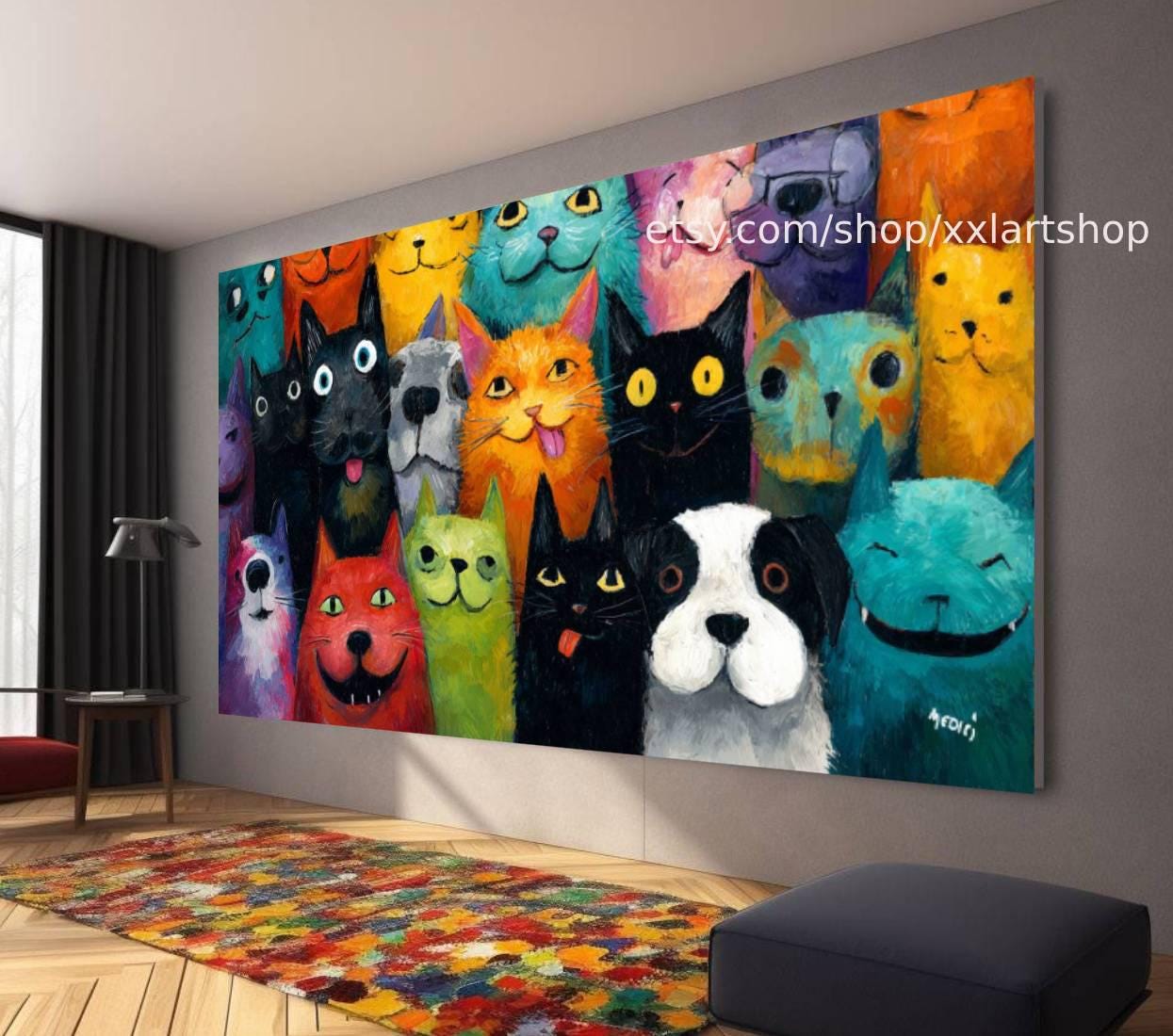 Leinwandbild mit Katzen- und Hundemotiven, moderne Wohnzimmerdekoration t51068