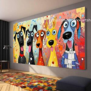 Bunte Hunde-Leinwandbilder, moderne Wohnzimmerdekoration t51044