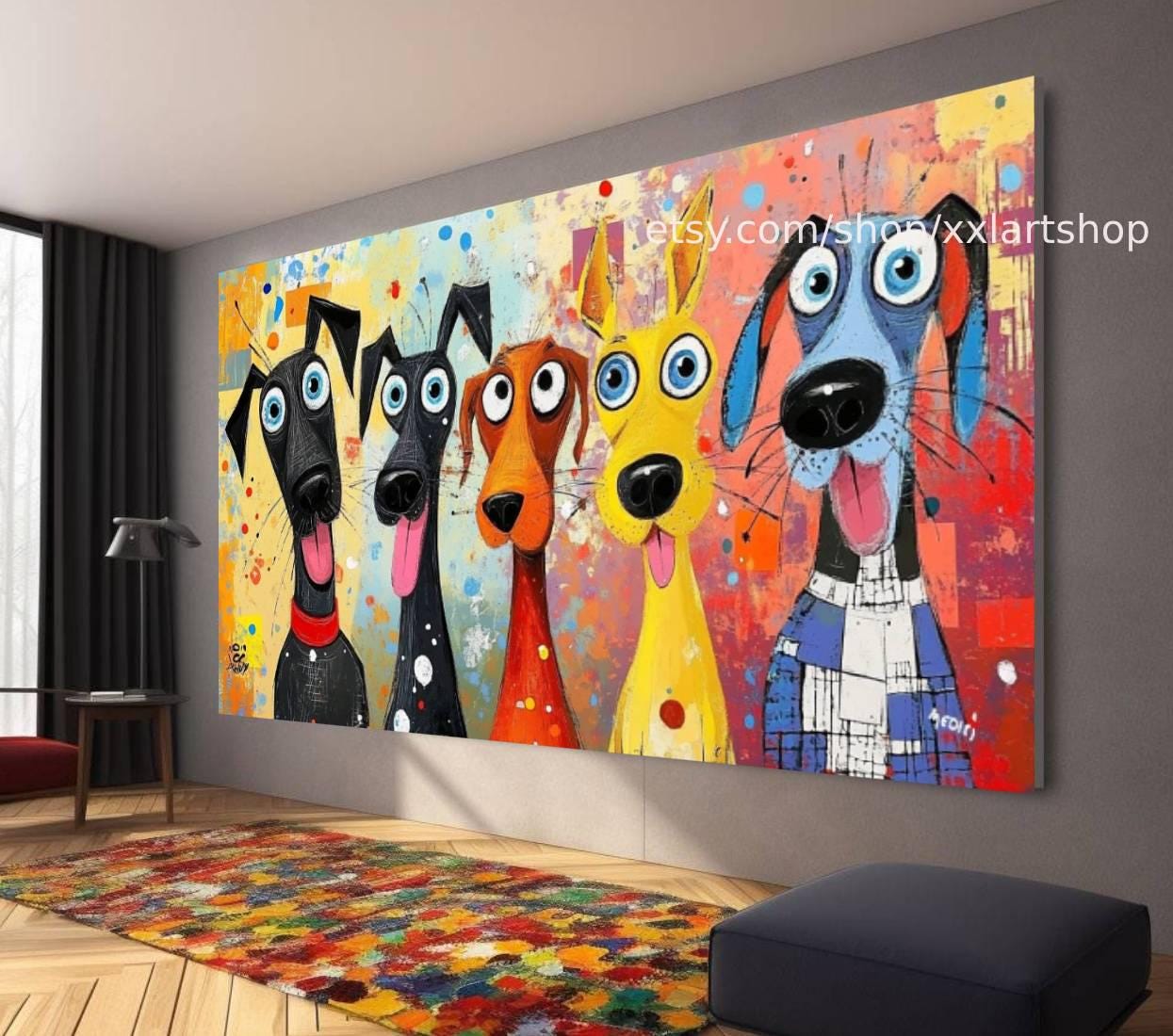 Bunte Hunde-Leinwandbilder, moderne Wohnzimmerdekoration t51044