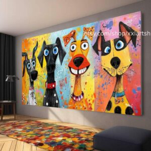 HUNDE-Kollektion, Wandbild „Liebe Hunde“, Leinwandbild, modernes Bild für Wohnzimmer und Büro t51051