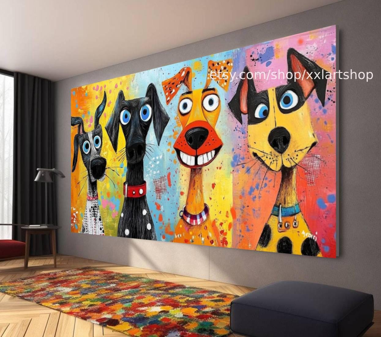 HUNDE-Kollektion, Wandbild „Liebe Hunde“, Leinwandbild, modernes Bild für Wohnzimmer und Büro t51051