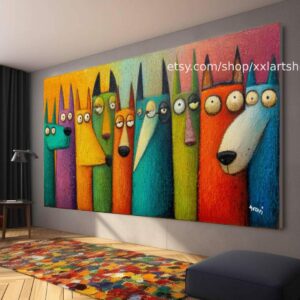 Bunte Hunde-Leinwandbilder, moderne Wohnzimmerdekoration t51054