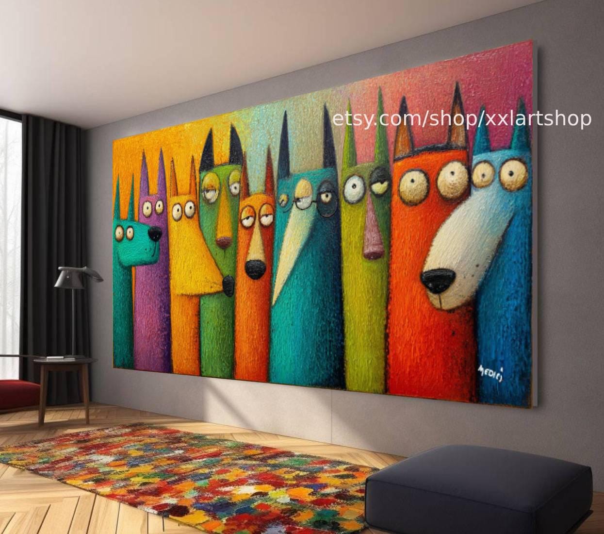 Bunte Hunde-Leinwandbilder, moderne Wohnzimmerdekoration t51054