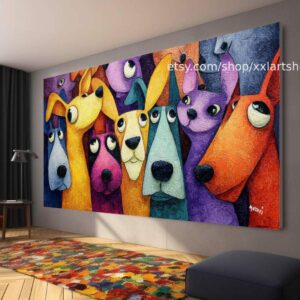 Bunte Hunde-Leinwandbilder, moderne Wohnzimmerdekoration t51057