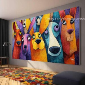 Bunte Hunde-Leinwandbilder, moderne Wohnzimmerdekoration t51059