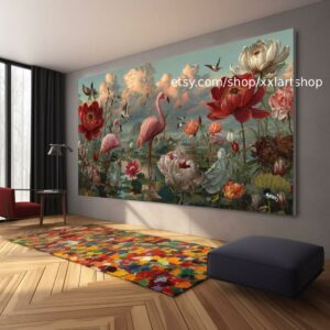 Vera Medici „Flora & Fauna Harmony“ Blumengemälde, farbenfrohe Blumenwandkunst, Vintage-Gartendekoration, strukturierte Blütenkunst, romantisch t111253
