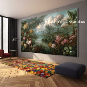 Vera Medici „Flora & Fauna Harmony“ Blumengemälde, farbenfrohe Blumenwandkunst, Vintage-Gartendekoration, strukturierte Blütenkunst, romantisch t111257