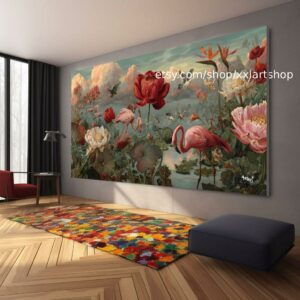 Vera Medici „Flora & Fauna Harmony“ Blumengemälde, farbenfrohe Blumenwandkunst, Vintage-Gartendekoration, strukturierte Blütenkunst, romantisch t111258