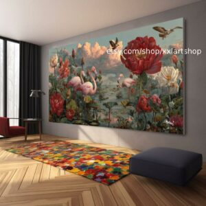 Vera Medici „Flora & Fauna Harmony“ Blumengemälde, farbenfrohe Blumenwandkunst, Vintage-Gartendekoration, strukturierte Blütenkunst, romantisch t111260