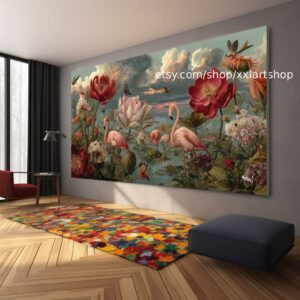 Vera Medici „Flora & Fauna Harmony“ Blumengemälde, farbenfrohe Blumenwandkunst, Vintage-Gartendekoration, strukturierte Blütenkunst, romantisch t111261