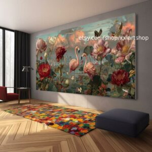 Vera Medici „Flora & Fauna Harmony“ Blumengemälde, farbenfrohe Blumenwandkunst, Vintage-Gartendekoration, strukturierte Blütenkunst, romantisch t111256