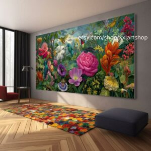 Vera Medici „Flora & Fauna Harmony“ Blumengemälde, farbenfrohe Blumenwandkunst, Vintage-Gartendekoration, strukturierte Blütenkunst, romantisch t111264