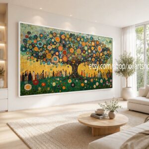 Lebensbaum-Leinwandbild im Stil von Gustav Klimt, von Vera Medici, Blattgold, Acryl, handbemalt, auf Keilrahmen gespannt, gerollt oder gerahmt (T71079FF).