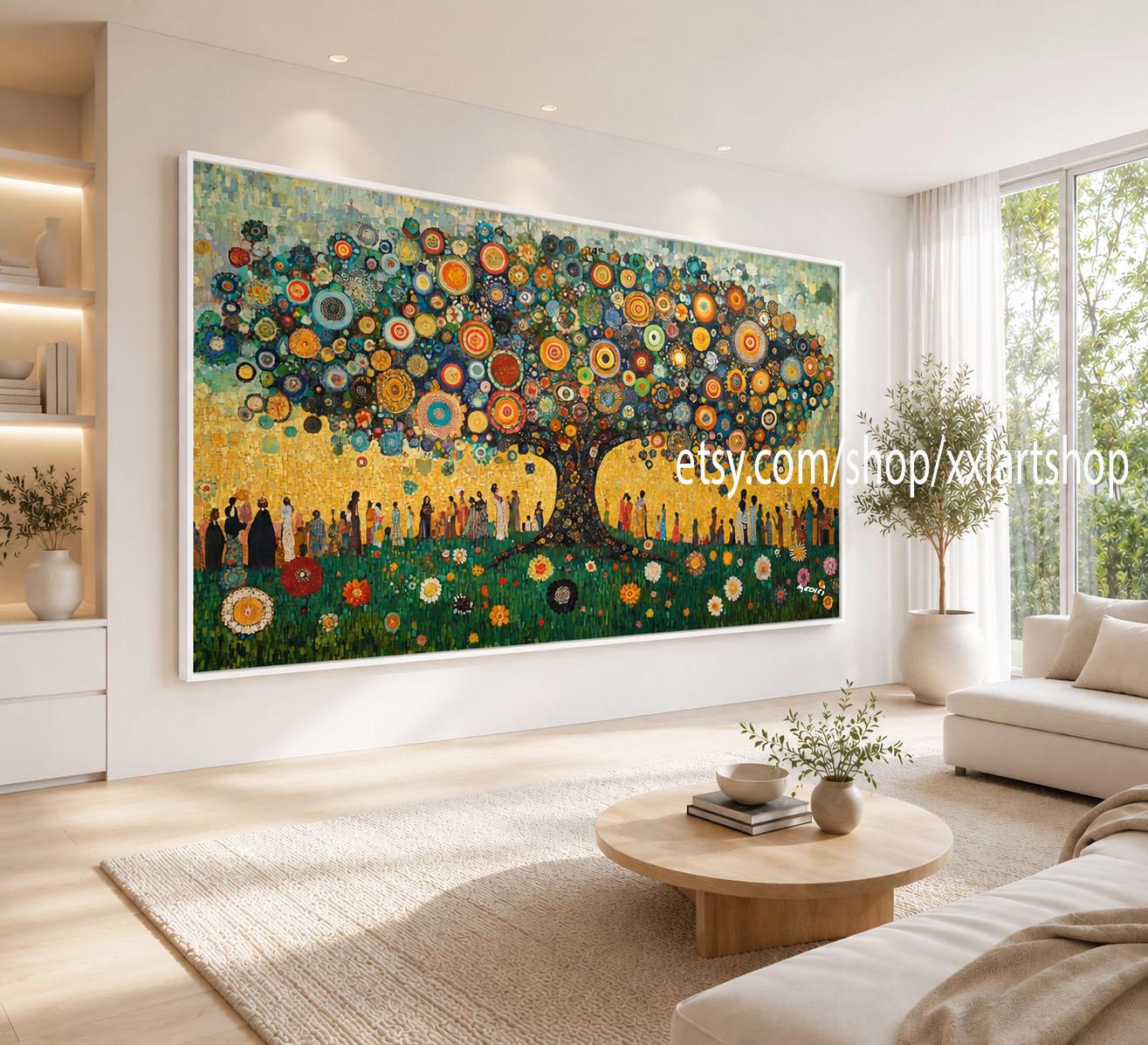 Lebensbaum-Leinwandbild im Stil von Gustav Klimt, von Vera Medici, Blattgold, Acryl, handbemalt, auf Keilrahmen gespannt, gerollt oder gerahmt (T71079FF).