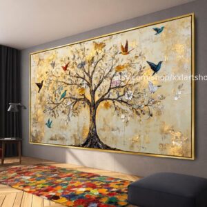 Lebensbaum-Leinwandbild im Stil von Gustav Klimt, von Vera Medici, Blattgold-Acryl, handbemalt, auf Keilrahmen gespannt, gerollt oder gerahmt (T71050FF).