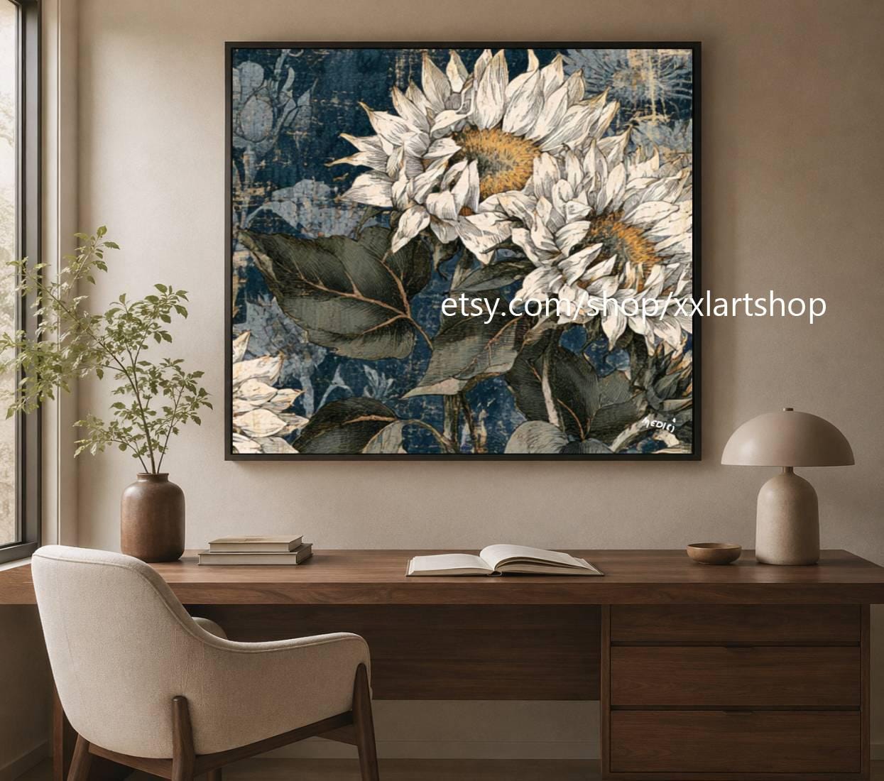 XXL Sonnenblumen-Acryl-Leinwandbild, handgemalt, Vera Medici Landschaftsbild di17 – Bild 6