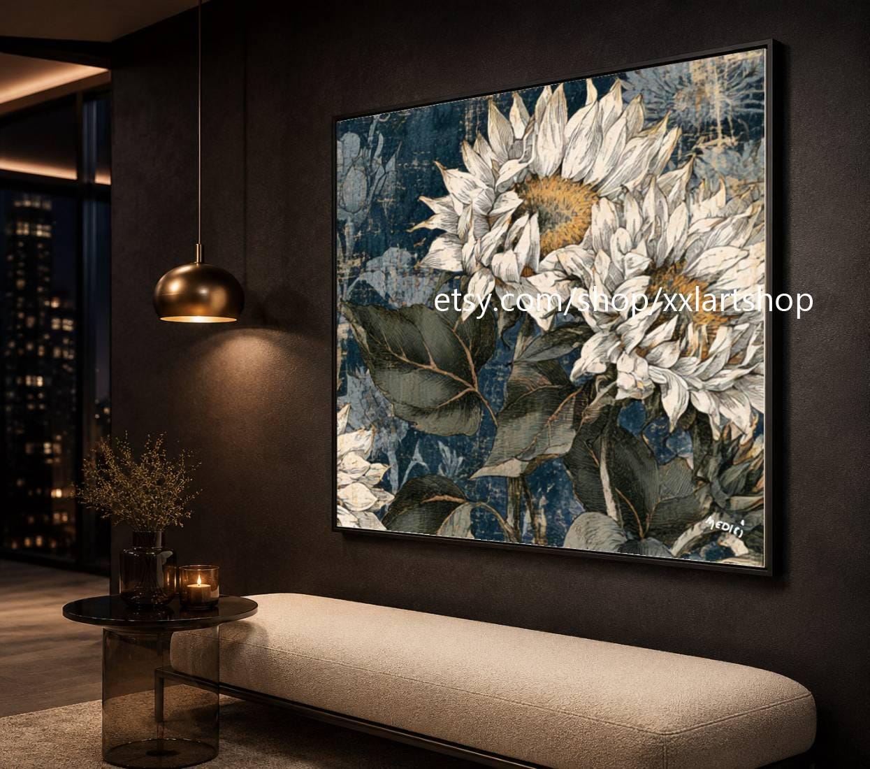 XXL Sonnenblumen-Acryl-Leinwandbild, handgemalt, Vera Medici Landschaftsbild di17 – Bild 10