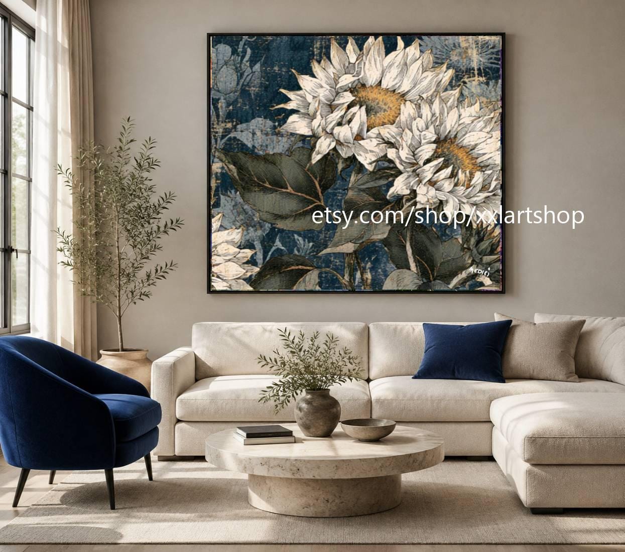 XXL Sonnenblumen-Acryl-Leinwandbild, handgemalt, Vera Medici Landschaftsbild di17 – Bild 8