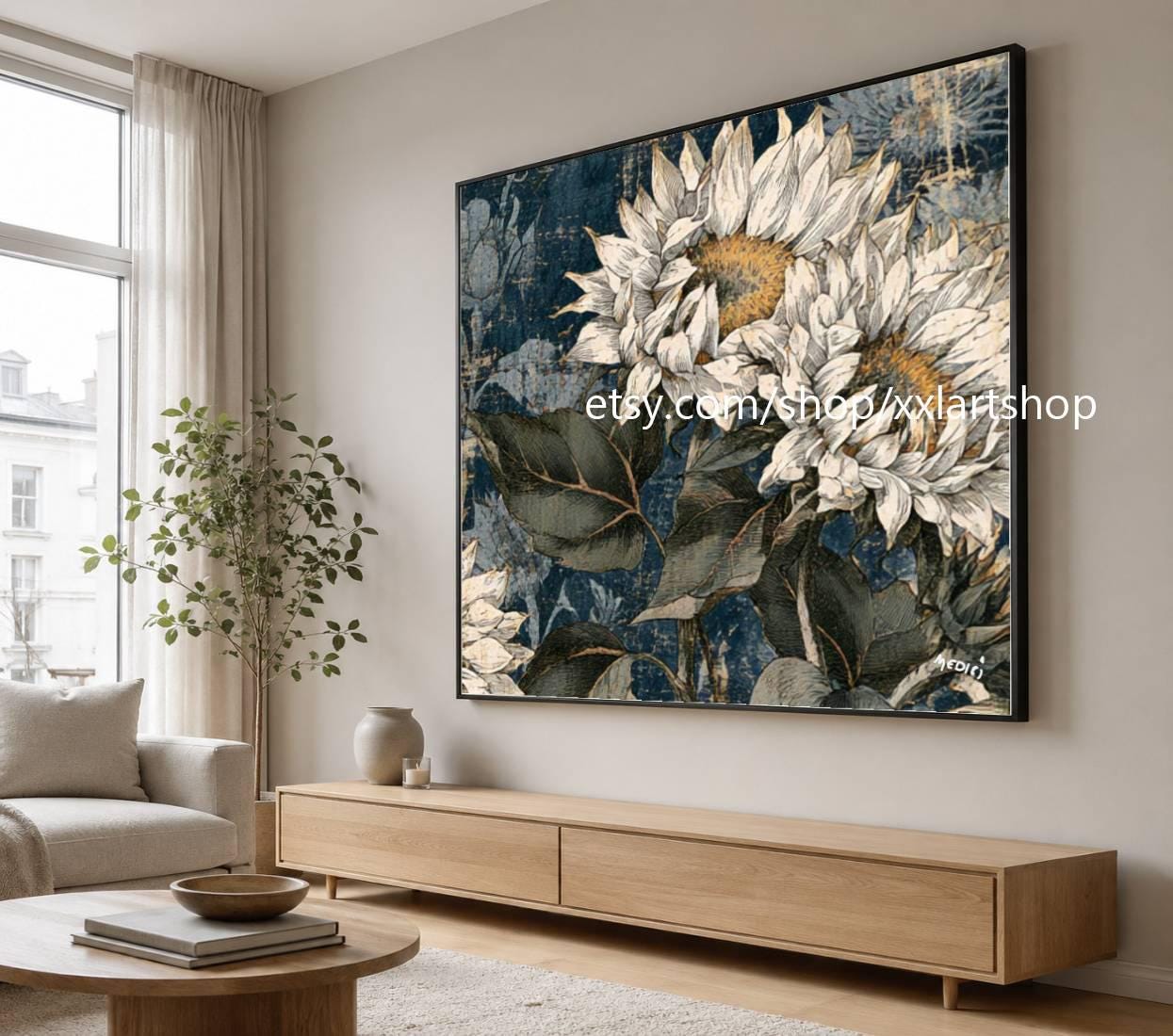 XXL Sonnenblumen-Acryl-Leinwandbild, handgemalt, Vera Medici Landschaftsbild di17